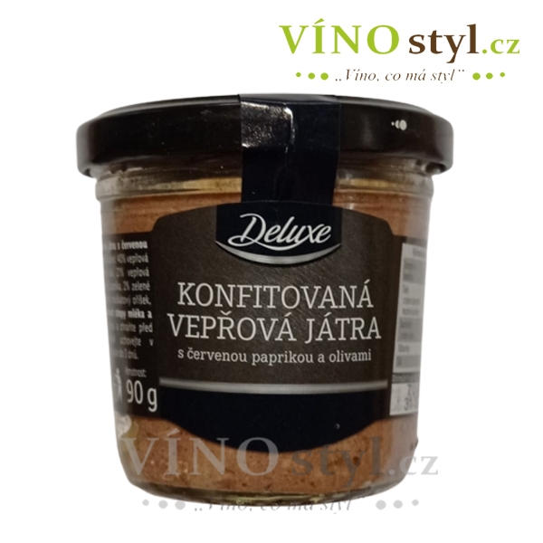 Konfitovaná vepřová játra s červ. paprikou a olivami 90 g